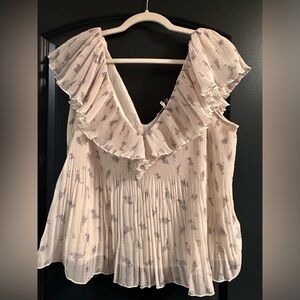 GANNI Floral Pleated Georgette Top